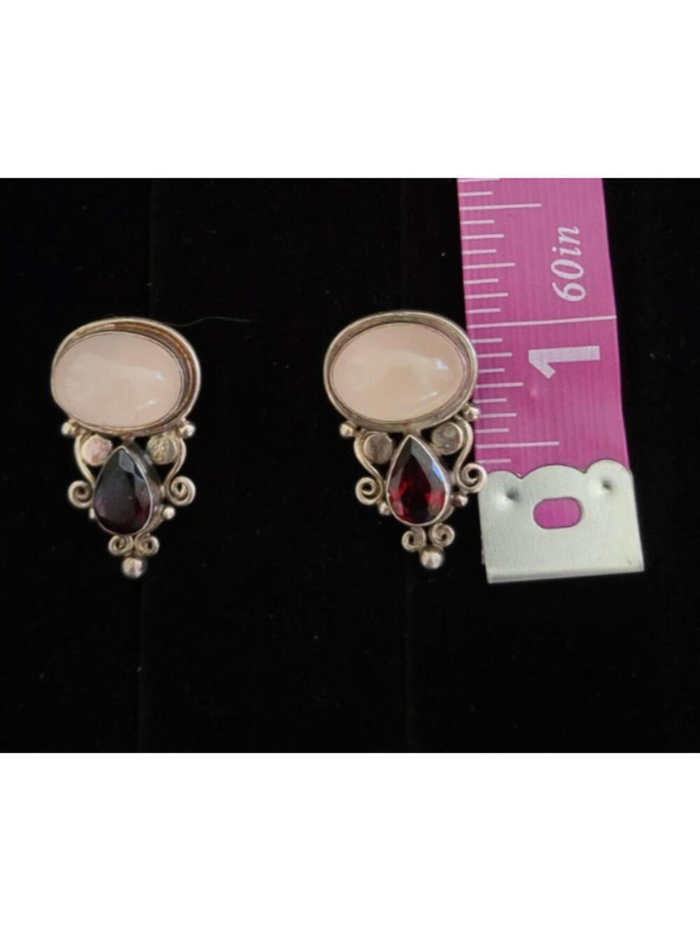 Signed VTG Sajen .925 Post Earrings w/Gemstone Accents - Picture 3 of 8